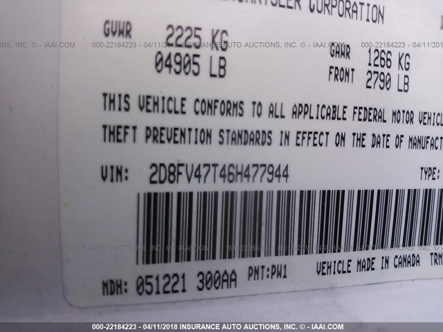 2D8FV47T46H477944 - 2006 DODGE MAGNUM SE WHITE photo 9