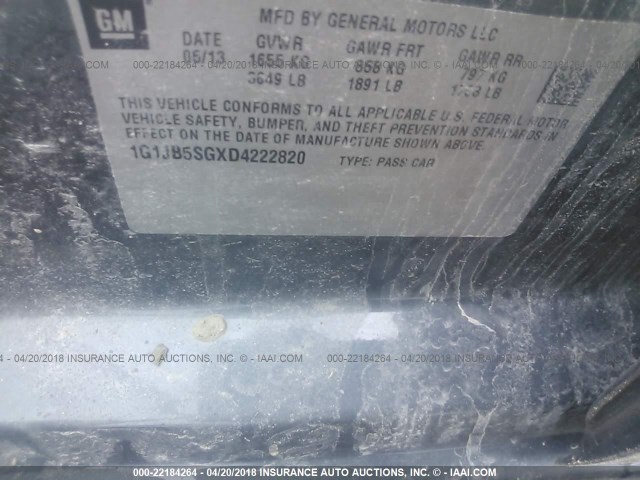 1G1JB5SGXD4222820 - 2013 CHEVROLET SONIC LS 灰色 照片 9