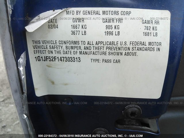 1G1JF52F147303313 - 2004 CHEVROLET CAVALIER LS BLUE photo 9