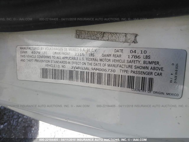 3VWRG3AL9AM006730 - 2010 VOLKSWAGEN NEW BEETLE 白色 照片 9
