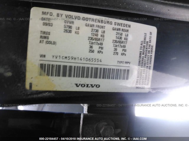 YV1CM59H141065554 - 2004 VOLVO XC90 BLUE photo 9