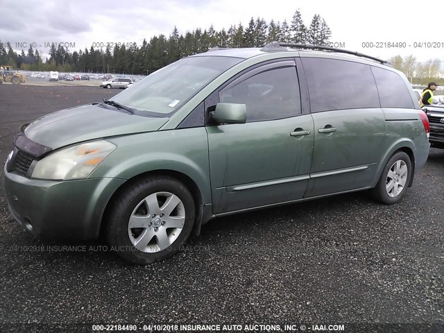 5N1BV28U74N300491 - 2004 NISSAN QUEST S/SE/SL GREEN photo 2