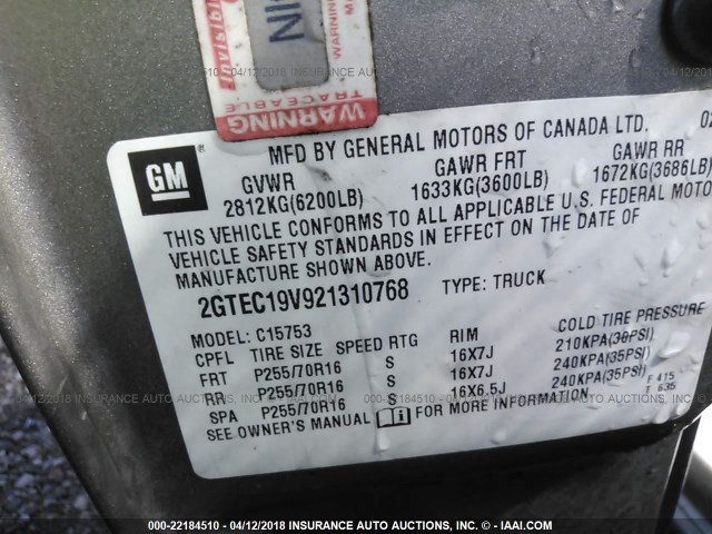 2GTEC19V921310768 - 2002 GMC NEW SIERRA C1500 TAN photo 9