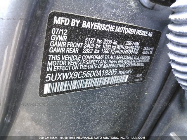 5UXWX9C56D0A18205 - 2013 BMW X3 XDRIVE28I GRAY photo 9