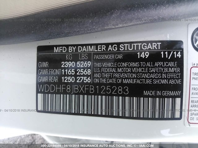 WDDHF8JBXFB125283 - 2015 MERCEDES-BENZ E 350 4MATIC WHITE photo 9