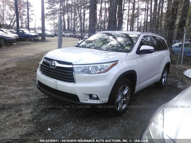 5TDYKRFH6FS063141 - 2015 TOYOTA HIGHLANDER LIMITED/LTD PLATINUM WHITE photo 2