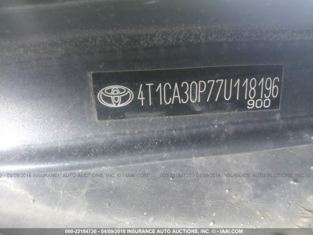 4T1CA30P77U118196 - 2007 TOYOTA CAMRY SOLARA SE/SLE GRAY photo 9