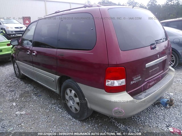 KNDUP131236402188 - 2003 KIA SEDONA EX/LX RED photo 3