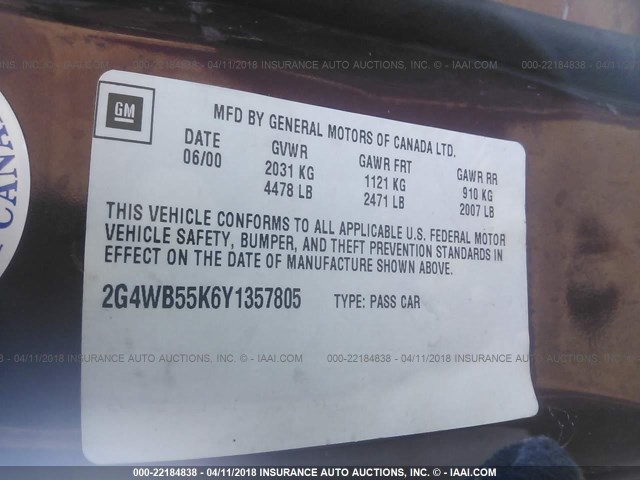 2G4WB55K6Y1357805 - 2000 BUICK REGAL LS 勃艮第红 照片 9