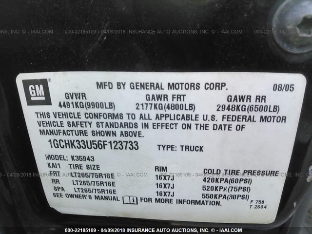 1GCHK33U56F123733 - 2006 CHEVROLET SILVERADO K3500 BLACK photo 9