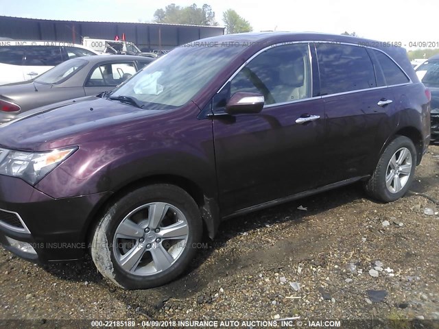 2HNYD2H45BH505244 - 2011 ACURA MDX TECHNOLOGY BURGUNDY photo 2