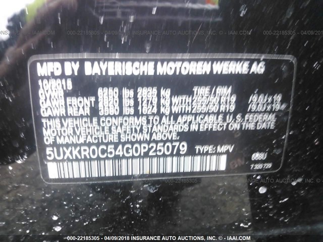 5UXKR0C54G0P25079 - 2016 BMW X5 XDRIVE35I BLACK photo 9