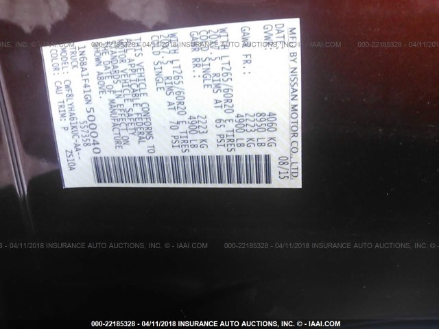 1N6BA1F41GN500040 - 2016 NISSAN TITAN XD SL/PRO-4X/PLAT RESERVE ნარინჯისფერი ფოტო 9