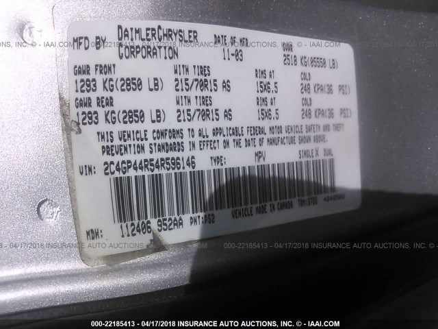 2C4GP44R54R596146 - 2004 CHRYSLER TOWN & COUNTRY LX SILVER photo 9