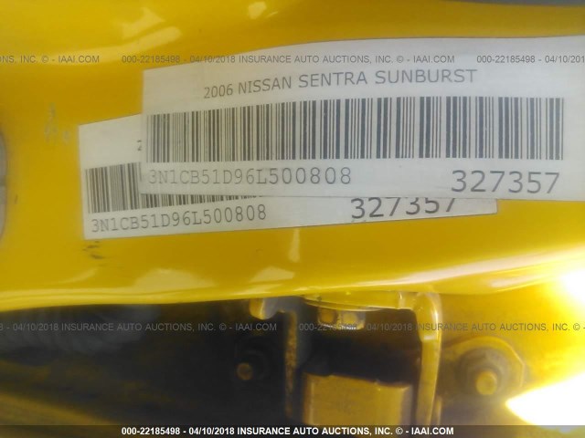 3N1CB51D96L500808 - 2006 NISSAN SENTRA 1.8/1.8S YELLOW photo 9