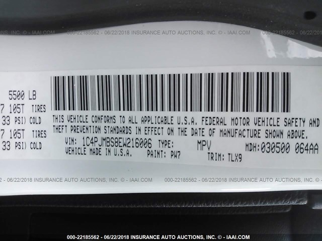 1C4PJMBS8EW216006 - 2014 JEEP CHEROKEE TRAILHAWK 白色 照片 9