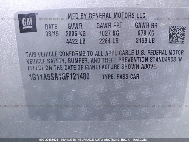 1G11A5SA1GF121480 - 2016 CHEVROLET MALIBU LIMITED LS 银色 照片 9