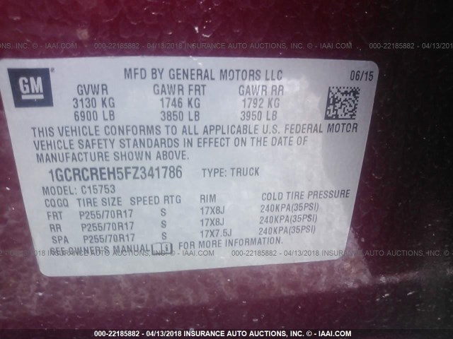 1GCRCREH5FZ341786 - 2015 CHEVROLET SILVERADO C1500 LT MAROON photo 9