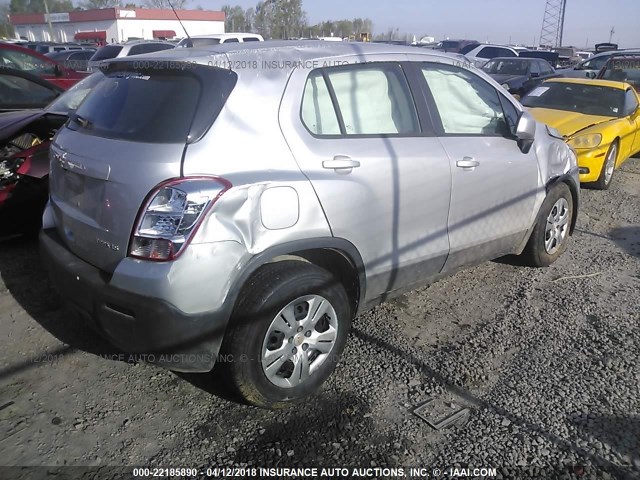 3GNCJKSB5FL244783 - 2015 CHEVROLET TRAX LS GRAY photo 4