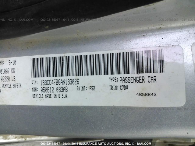 1B3CC4FB6AN183026 - 2010 DODGE AVENGER SXT SILVER photo 9