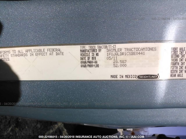 1FUJGLDR1CSBE0441 - 2012 FREIGHTLINER CASCADIA 125  Unknown photo 10