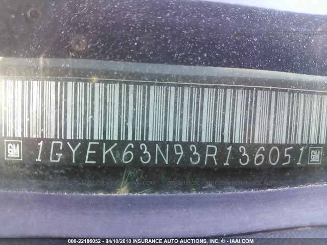 1GYEK63N93R136051 - 2003 CADILLAC ESCALADE LUXURY أسود صورة 9