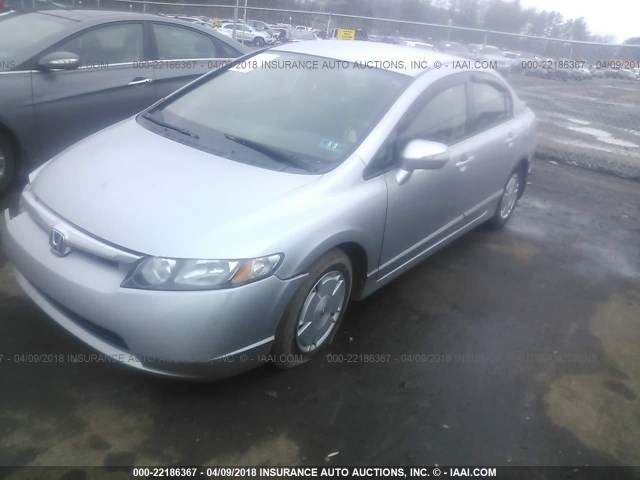 JHMFA36267S007405 - 2007 HONDA CIVIC HYBRID SILVER photo 2