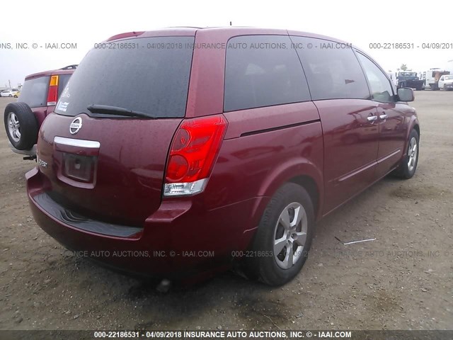 5N1BV28U27N129251 - 2007 NISSAN QUEST S/SE/SL RED photo 4