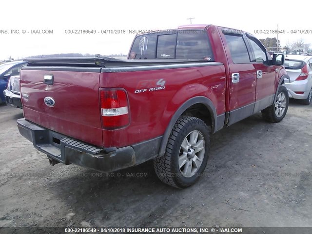 1FTPW14594KC31076 - 2004 FORD F150 SUPERCREW RED photo 4