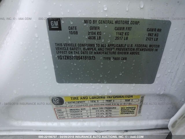 1G1ZK577094181973 - 2009 CHEVROLET MALIBU LTZ 白色 照片 9