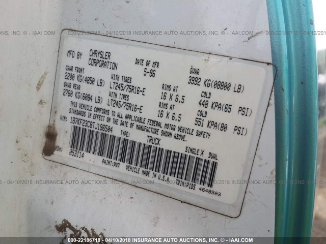 1B7KF23C8TJ196504 - 1996 DODGE RAM 2500 TEAL photo 9