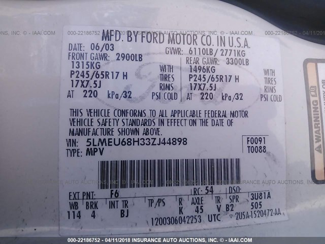 5LMEU68H33ZJ44898 - 2003 LINCOLN AVIATOR Ağ foto 9