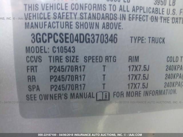 3GCPCSE04DG370346 - 2013 CHEVROLET SILVERADO C1500 LT SILVER photo 9