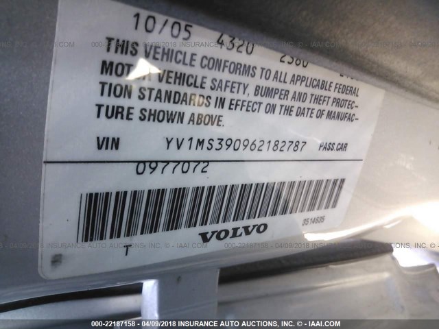 YV1MS390962182787 - 2006 VOLVO S40 2.4I SILVER photo 9