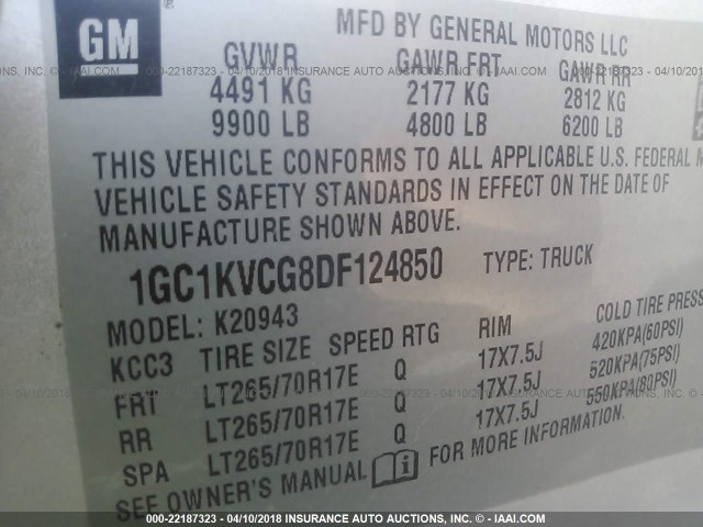 1GC1KVCG8DF124850 - 2013 CHEVROLET SILVERADO K2500 HEAVY DUTY SILVER photo 9