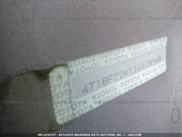 4T1BF22K11U128948 - 2001 TOYOTA CAMRY LE/XLE GOLD photo 9