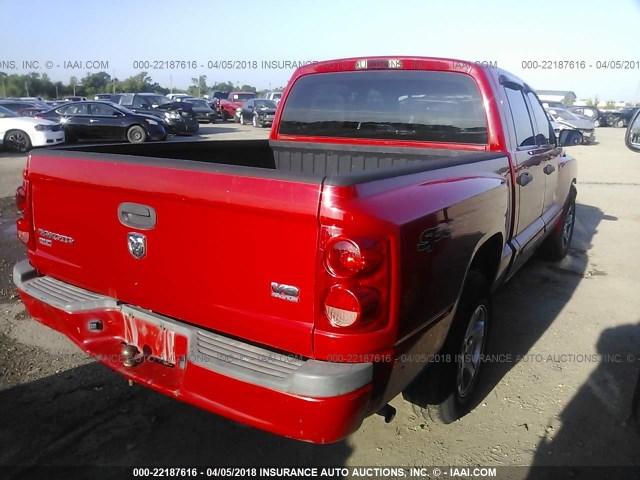 1D7HE48N76S634162 - 2006 DODGE DAKOTA QUAD SLT RED photo 4