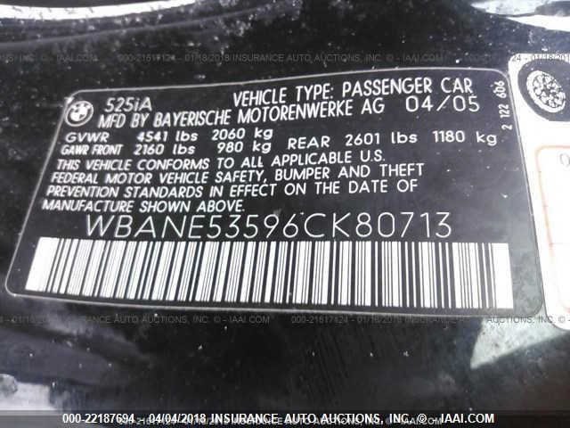 WBANE53596CK80713 - 2006 BMW 525 I BLACK photo 9