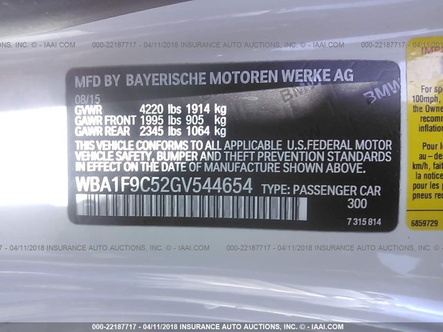 WBA1F9C52GV544654 - 2016 BMW 228 I/SULEV WHITE photo 9