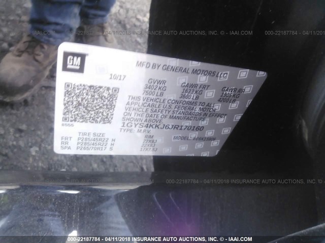 1GYS4KKJ6JR170160 - 2018 CADILLAC ESCALADE ESV PLATINUM შავი ფოტო 9