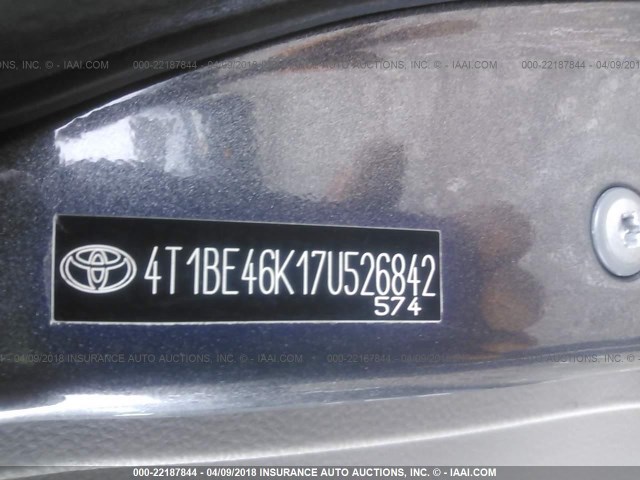 4T1BE46K17U526842 - 2007 TOYOTA CAMRY NEW GENERAT CE/LE/XLE/SE GRAY photo 9