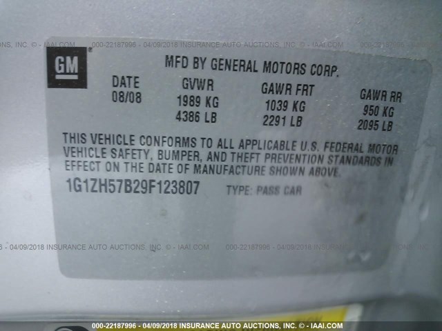 1G1ZH57B29F123807 - 2009 CHEVROLET MALIBU 1LT 银色 照片 9