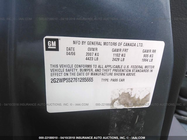 2G2WP552761285665 - 2006 PONTIAC GRAND PRIX BLUE photo 9