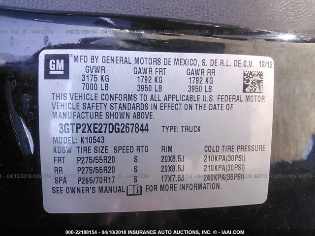 3GTP2XE27DG267844 - 2013 GMC SIERRA K1500 DENALI BLACK photo 9