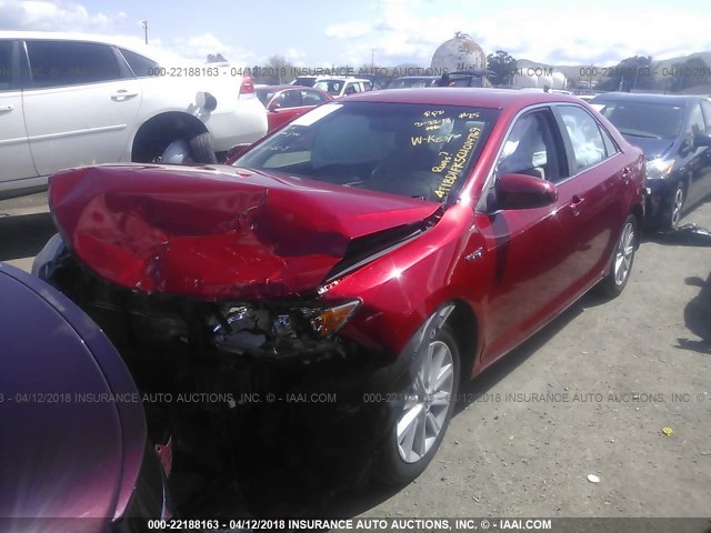 4T1BD1FK5CU014769 - 2012 TOYOTA CAMRY HYBRID/LE/XLE RED photo 2