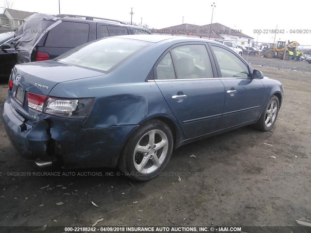 5NPEU46F96H076390 - 2006 HYUNDAI SONATA GLS/LX BLUE photo 4