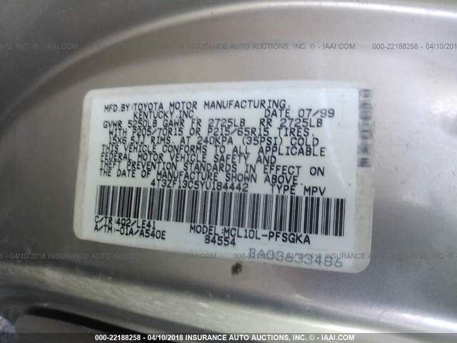 4T3ZF13C5YU184442 - 2000 TOYOTA SIENNA LE/XLE GOLD photo 9