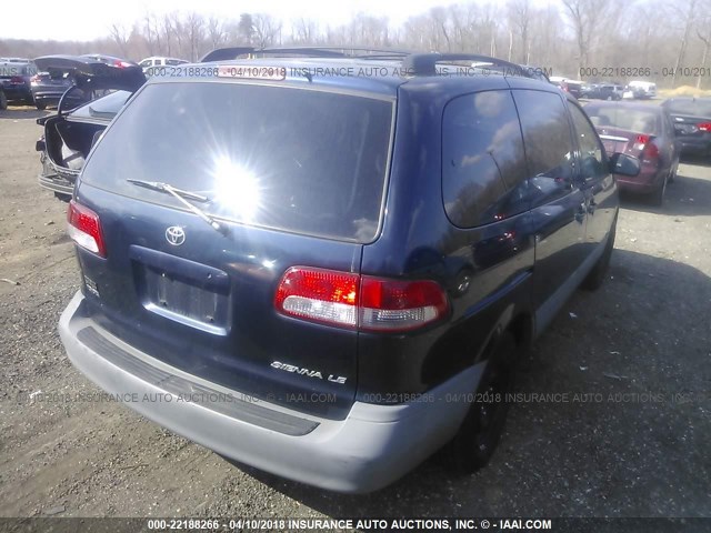 4T3ZF13C01U392766 - 2001 TOYOTA SIENNA LE/XLE BLUE photo 4