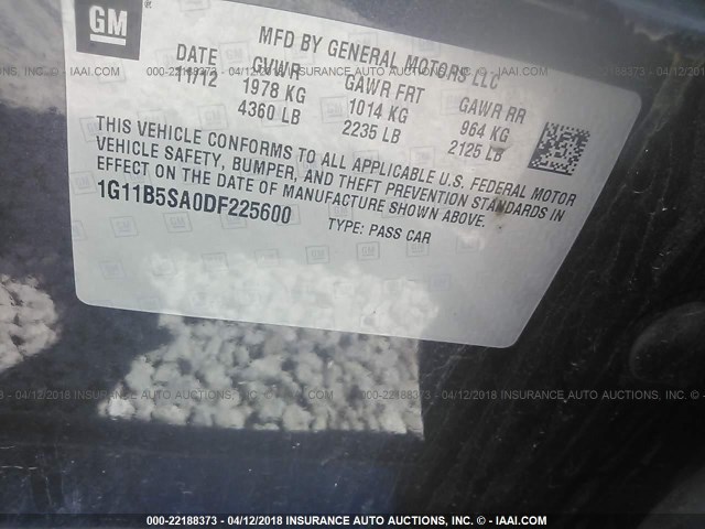 1G11B5SA0DF225600 - 2013 CHEVROLET MALIBU LS 灰色 照片 9