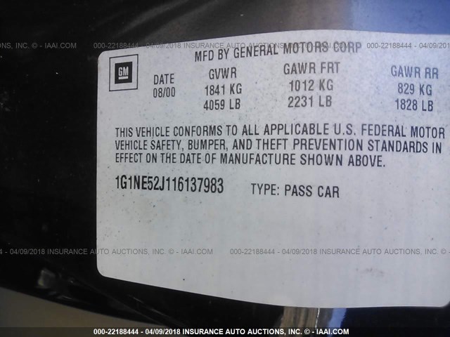 1G1NE52J116137983 - 2001 CHEVROLET MALIBU LS ლურჯი ფოტო 9